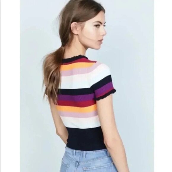CINQ À SEPT Nicolette Stripe Ribbed Top In Rainbow SIZE MEDIUM - Picture 3 of 10